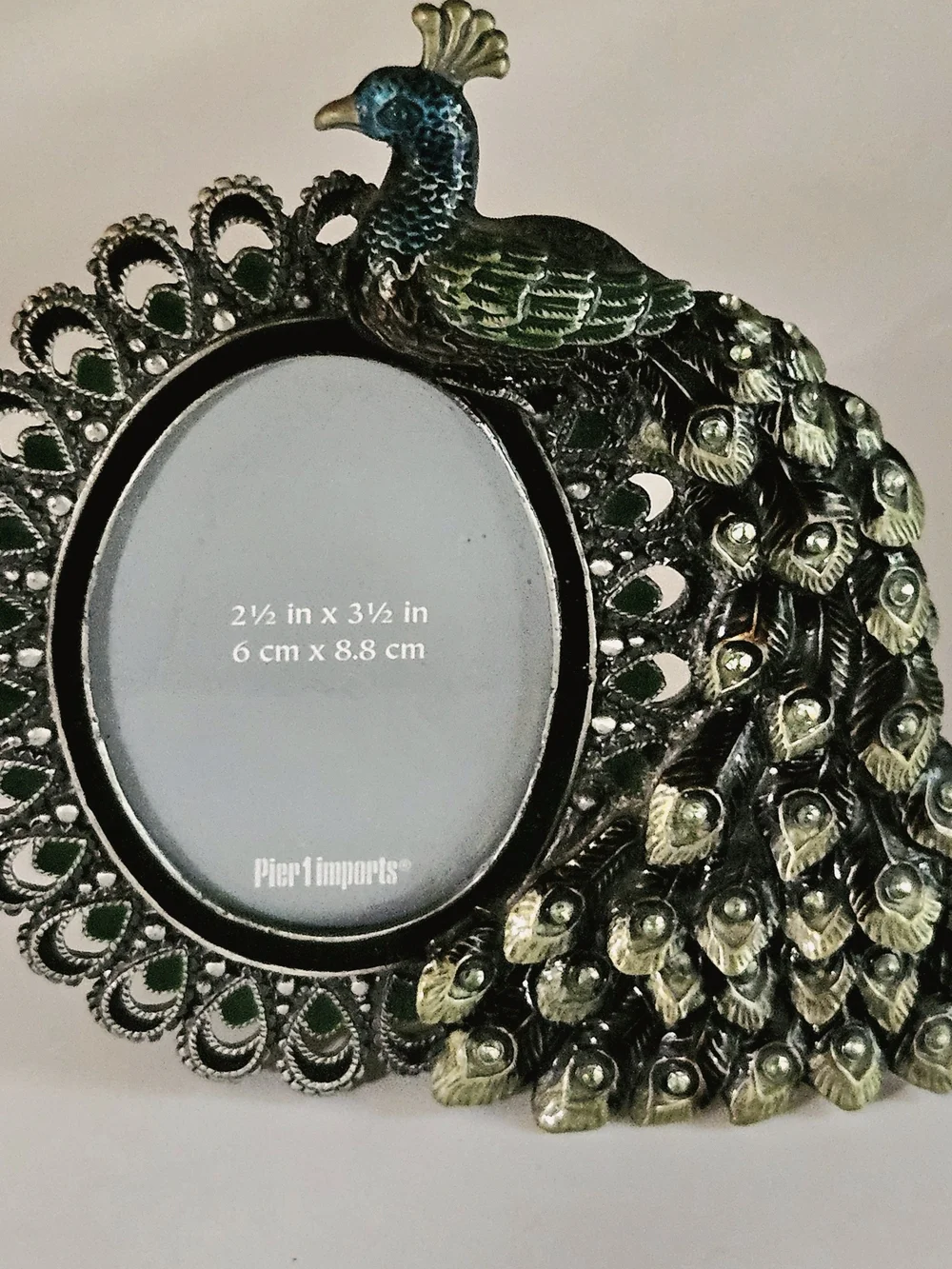 PIER 1 IMPORTS Jeweled Peacock Picture Frame Enamel Rhinestone Metal